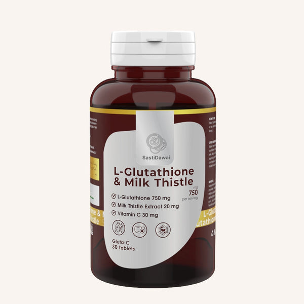L-Glutathione and Milk Thistle 750 mg Tablets bottle, 30 tablets per pack