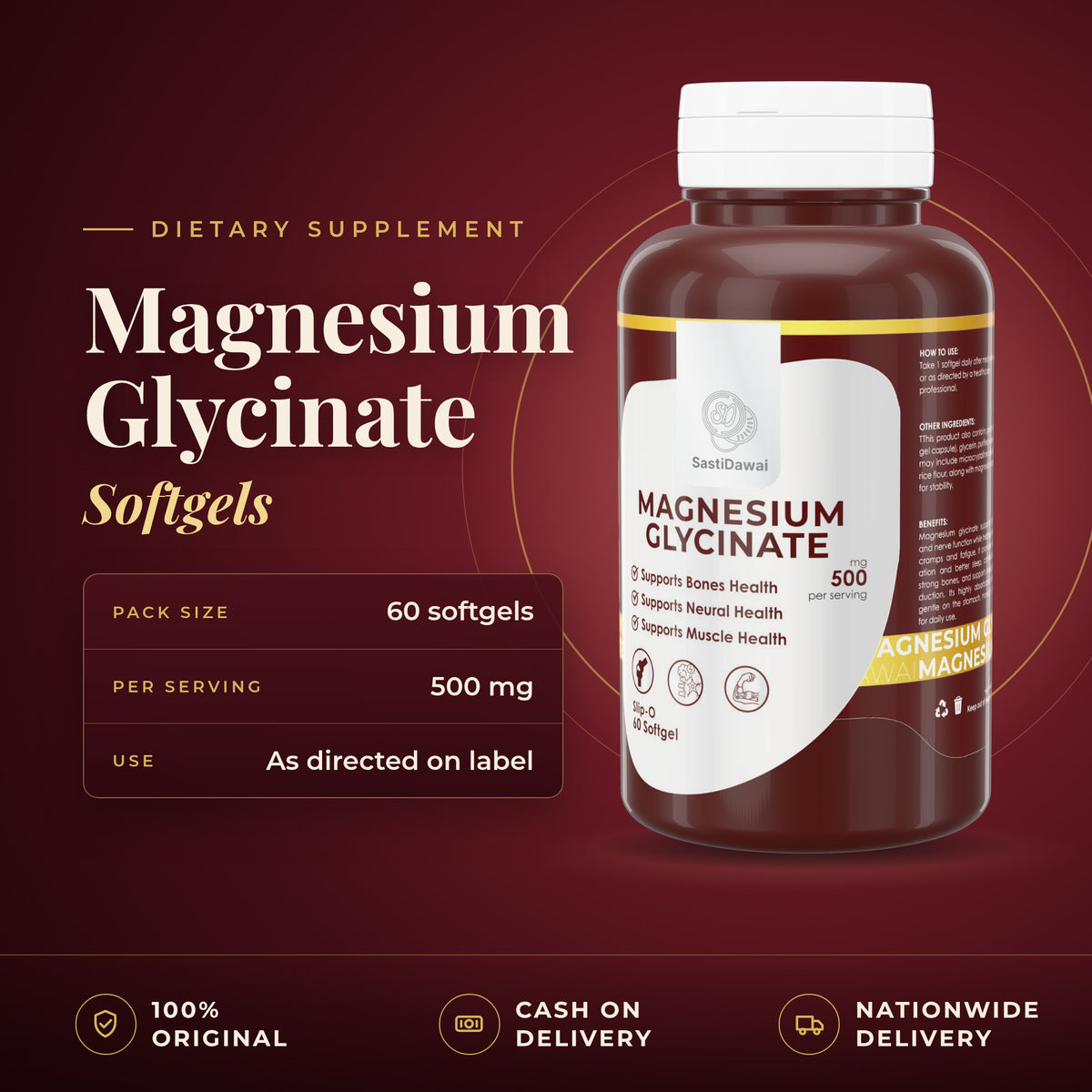 Magnesium Glycinate Softgels bottle, 60 softgels per pack